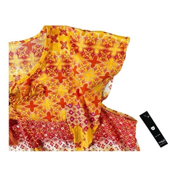 Unique Spectrum Boho Print Tassel Rope Tie Top Multi Orange Size 3X - Picture 3 of 9